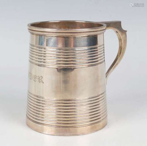 A George IV silver christening tankard of tapered cylindrica...