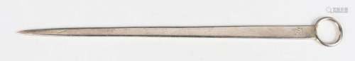 A George II silver meat skewer with ring terminal, engraved ...