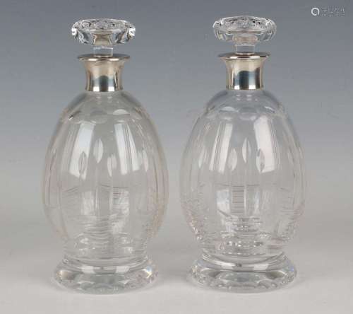 A pair of George VI silver mounted Stourbridge cut glass dec...