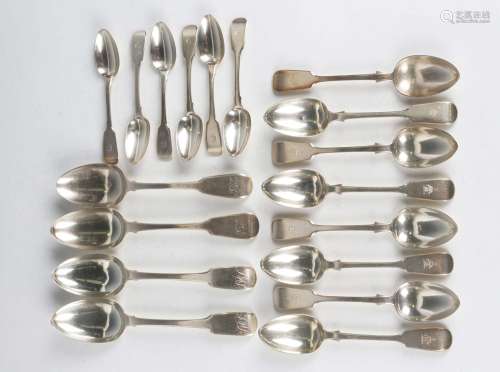 A harlequin part canteen of silver Fiddle pattern cutlery, c...