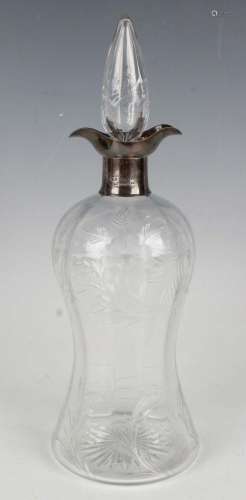 A George V silver mounted cut glass decanter and stopper, fi...