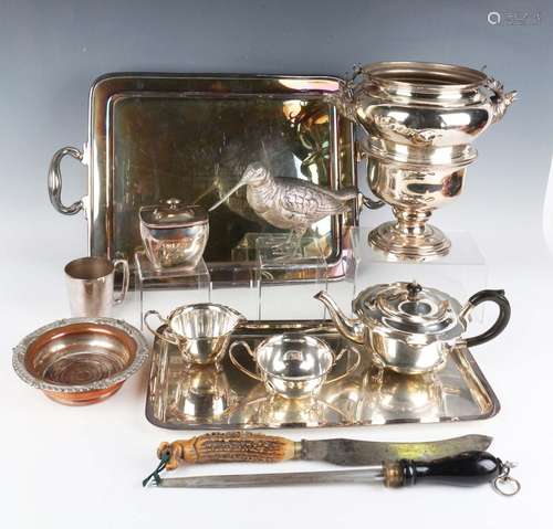 A group of plated items, including a Sheffield plate tea cad...