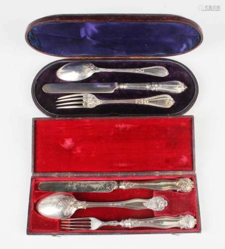 A Victorian silver Grecian pattern knife, fork and spoon chr...