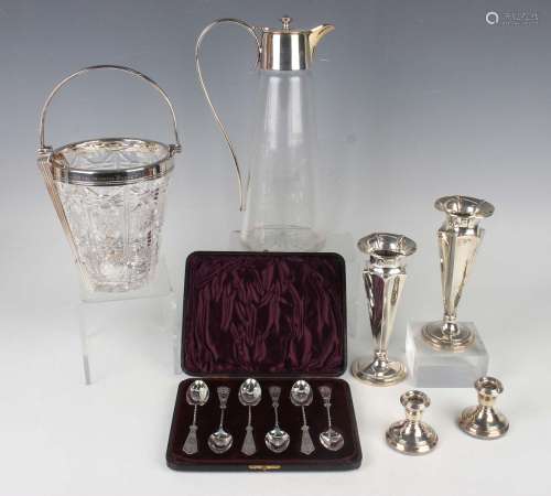 A pair of Edwardian silver tapering hexagonal posy vases, Lo...