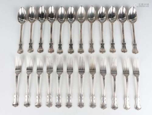 A late Victorian part canteen of silver Princess pattern cut...