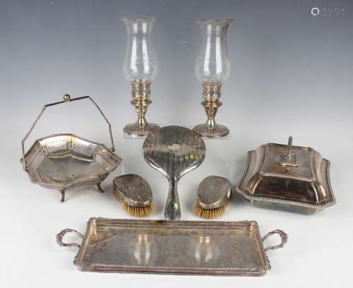 A pair of 20th century sterling storm lanterns with glass sh...