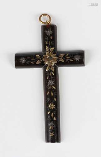 A Victorian tortoiseshell pendant cross piqué inlaid with fl...