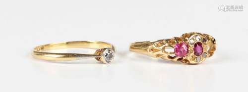 A gold and diamond single stone ring, collet set with a cush...
