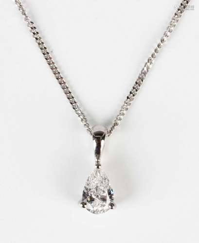 An 18ct white gold and diamond single stone pendant, claw se...