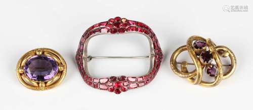 A Georgian silver and garnet shaped oval buckle, later conve...