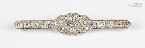 A white gold and diamond brooch, circa 1920, in a geometric ...