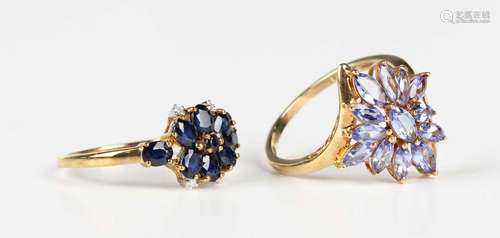 A 9ct gold, sapphire and diamond cluster ring, Birmingham 20...