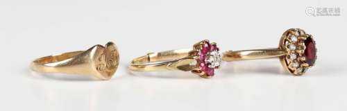 A 9ct gold, ruby and diamond seven stone cluster ring, Londo...