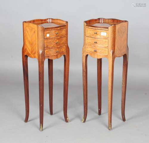 A pair of 20th century French kingwood and foliate inlaid be...