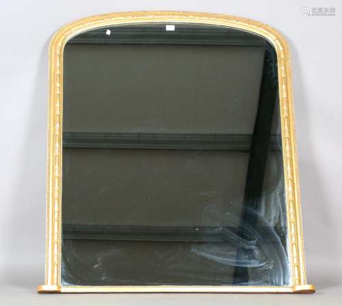 A Victorian gilt painted overmantel mirror with carved bead ...