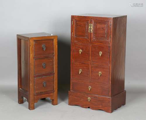 A Chinese stained elm side cabinet