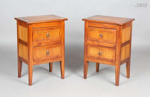 A pair of modern Eastern hardwood and bamboo bedside chests