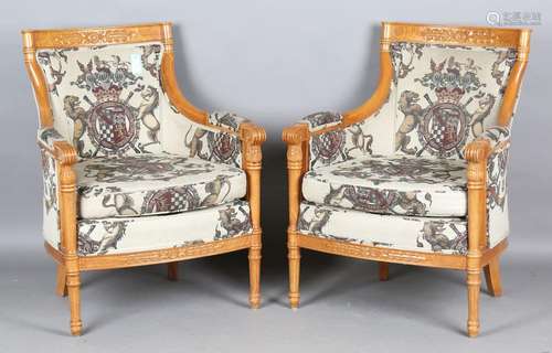 A pair of modern Neoclassical style beech showframe armchair...