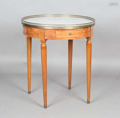 A 20th century French walnut white marble-topped guéridon ce...