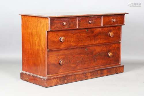 A Victorian figured mahogany chest with three projecting sho...