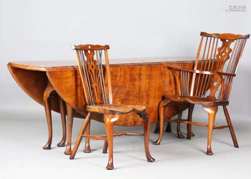 A set of ten late 20th century reproduction burr elm and yew...