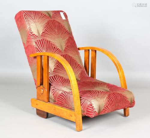 An Art Deco beech framed armchair