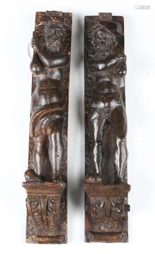 A near pair of 18th century Continental carved fruitwood fig...