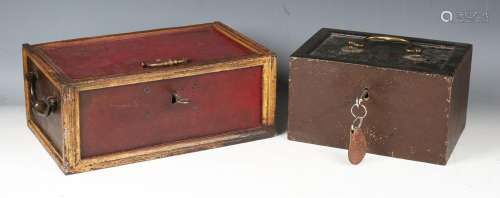 A 19th century red painted and gilt edged steel strongbox