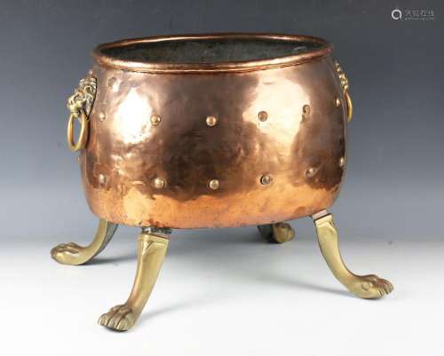An early 20th century Continental copper and brass studded o...