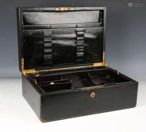A late Victorian black leather writing box by 'P & F Sch...
