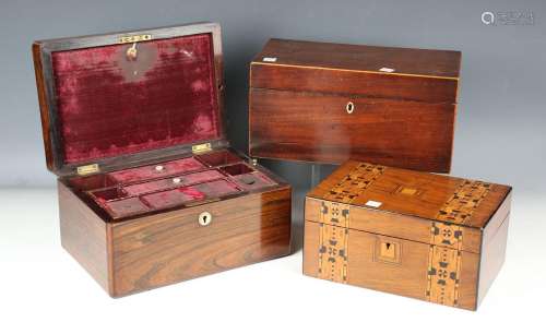 A late Victorian rosewood and mother-of-pearl inlaid workbox