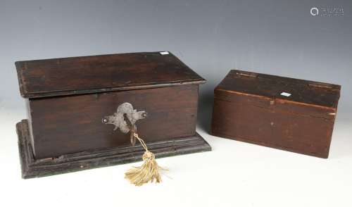 An 18th century and later hardwood box with applied steel lo...