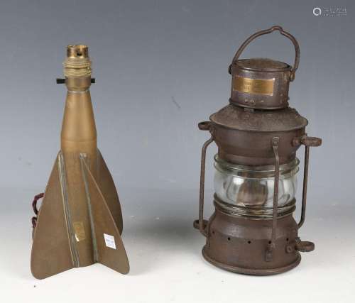 An early 20th century tin 'Anchor' ship's lantern with swing...