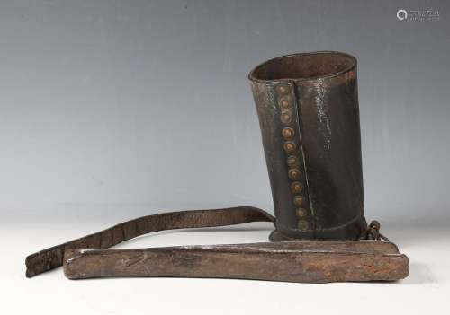 An 18th/19th century Continental leather wine bottle holster...