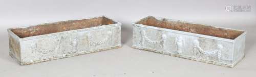 A pair of 20th century cast metal rectangular garden planter...