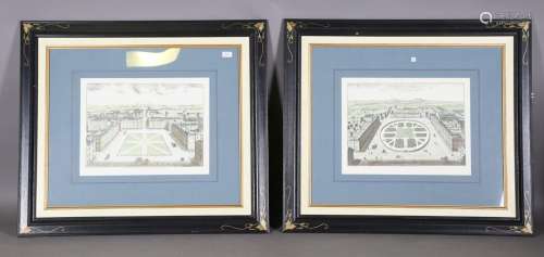 A set of four reproduction prints depicting aerial views of ...
