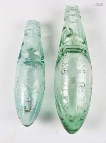 Two South African glass torpedo Hamilton bottles