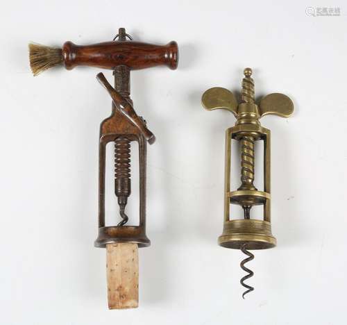 A late 19th century Lunds patent steel corkscrew with rosewo...