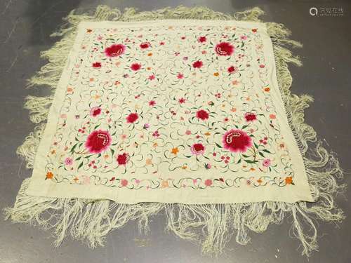 A Chinese ivory silk shawl