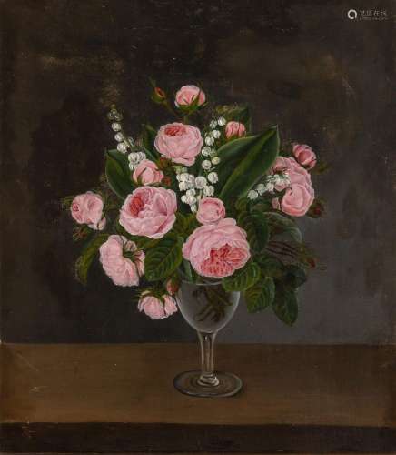 American School Late 19th Century Roses and Lily of the Vall...