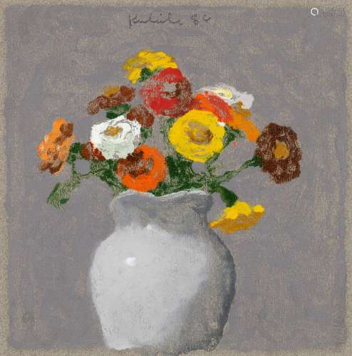 Robert Moore Kulicke ZINNIAS IN A WHITE VASE Color monotype,...