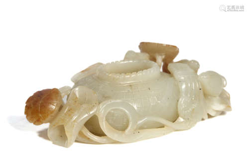 A White Jade Lotus And Reeds Decoration Brush Washer