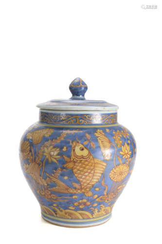 A Chinese Porcelain Fish And Weeds Pattern Jar