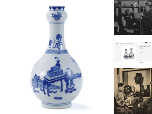 A Blue And White Antique And Flower Bottle Vase