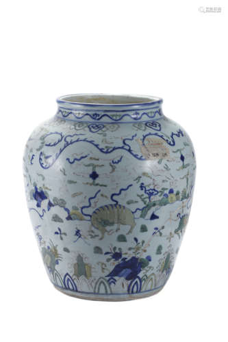 A Blue And White Wucai Jar