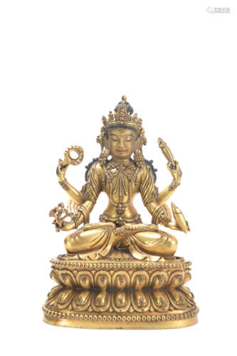 A Gilt Bronze Four-Arms Bodhisattva