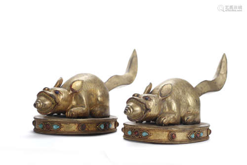 A Pair Of Gilt Bronze Auspicious Mice