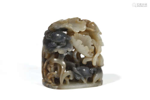 A White And Black Jade Censer Finial