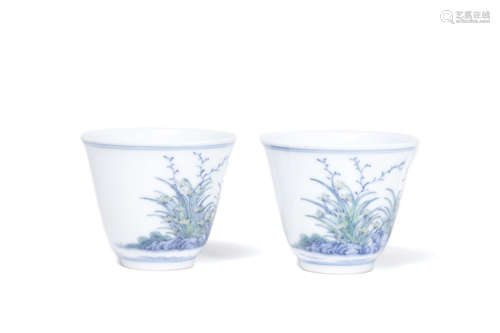 A Pair Of Doucai Orchid Cups