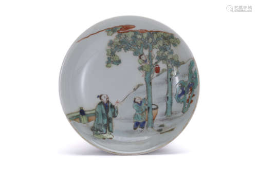 A Wucai Figure Plate, Yongzheng Mark